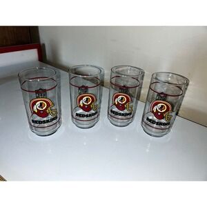 Vintage Washington Redskins NFL Mobil Drinking Glasses Set of 4 Clear Tumblers